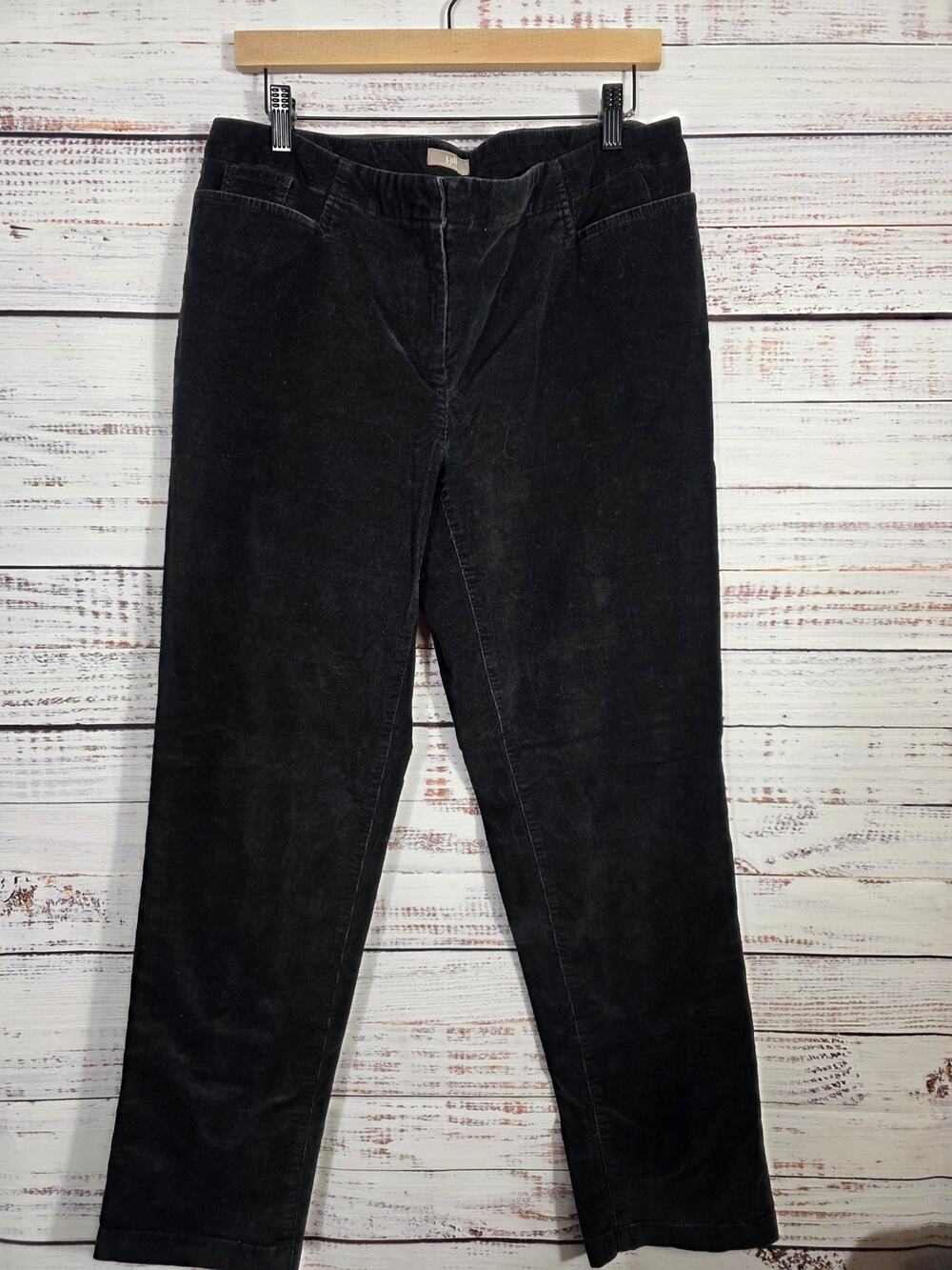 J.Jill Women's Size 12 Black Stretch Corduroy Pants Straight Leg Mid Rise